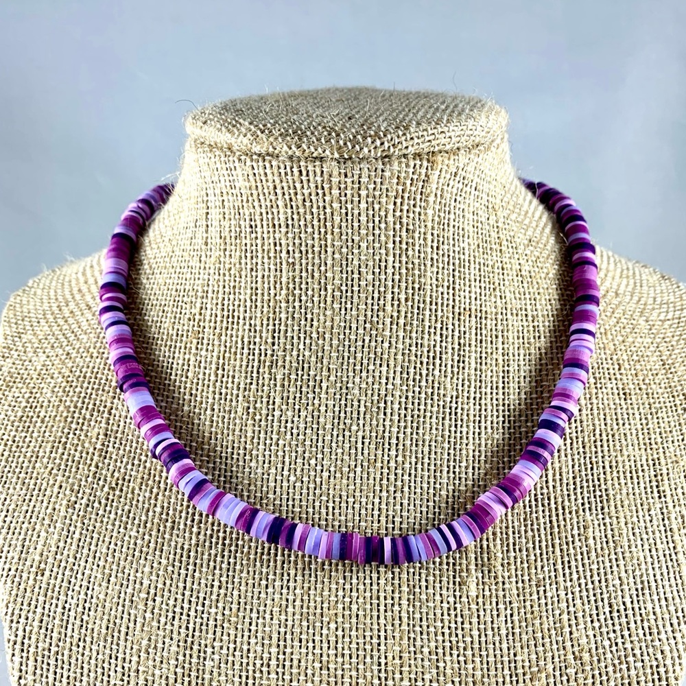 purple heishi clay bead choker